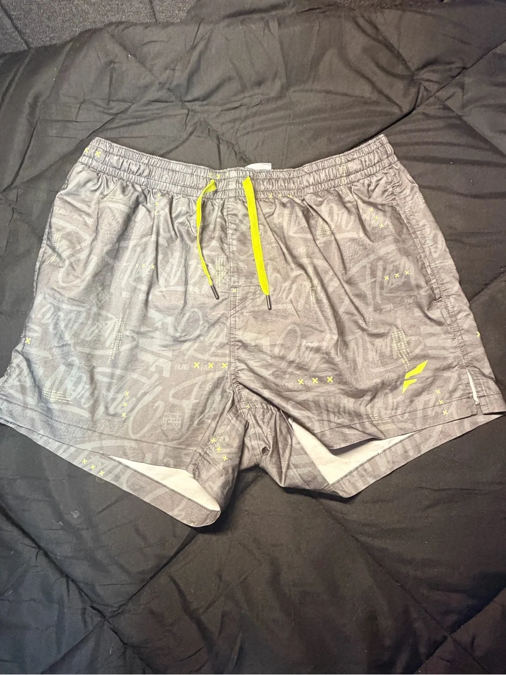 flag nor fail Grey Swim Trunks with Yellow Accents